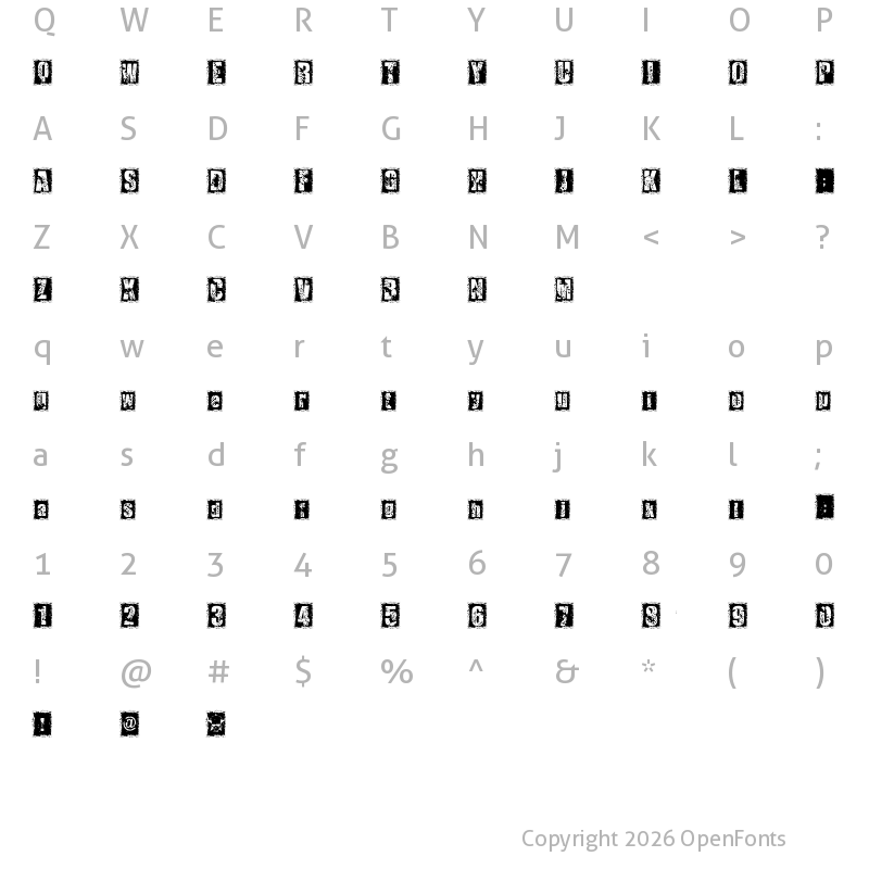 Character Map of 1 DIMENCION Regular