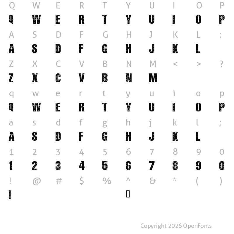 Character Map of 101! StaR StuDDeD Regular