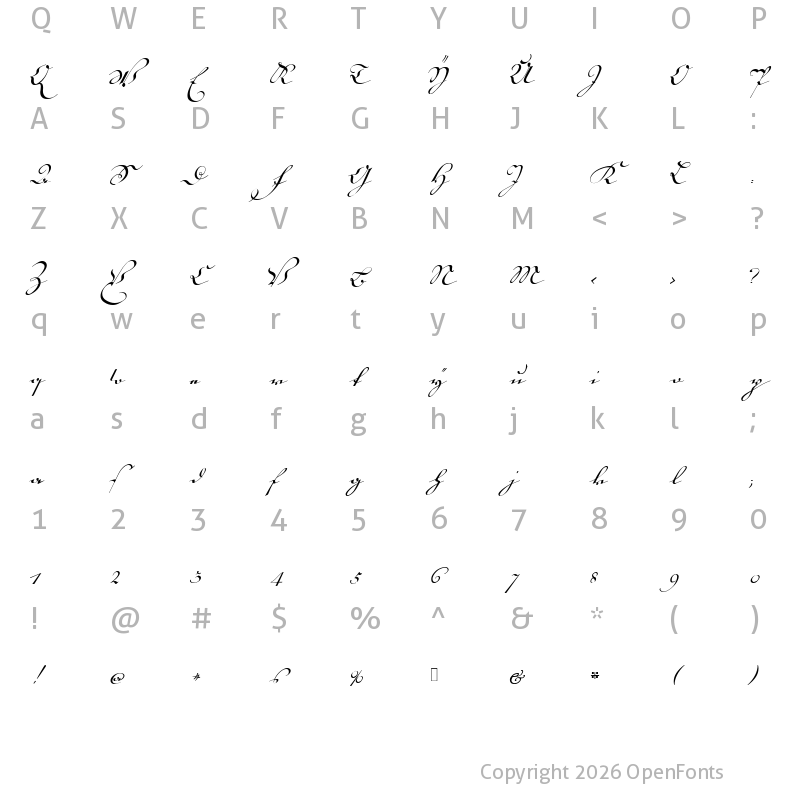 Character Map of 18th Century Kurrent Start Regular