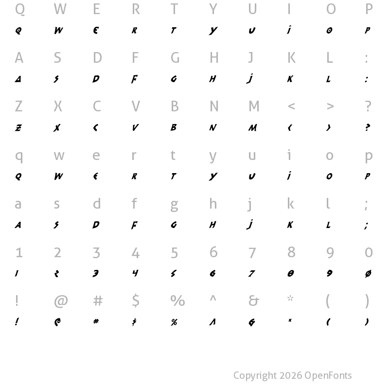 Character Map of 300 Trojans Condensed Italic Condensed Italic