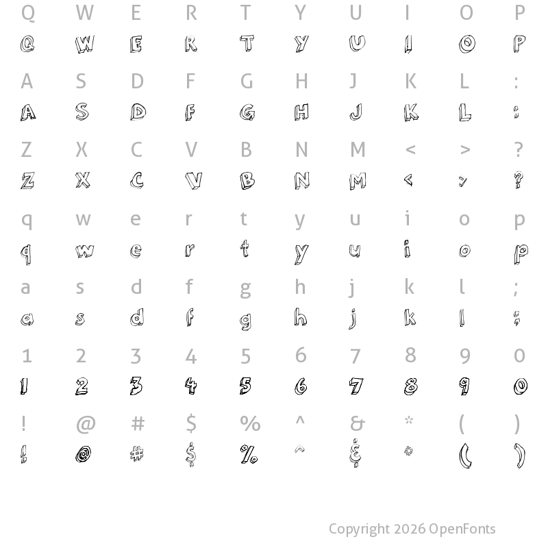 Character Map of 3Dumb Regular