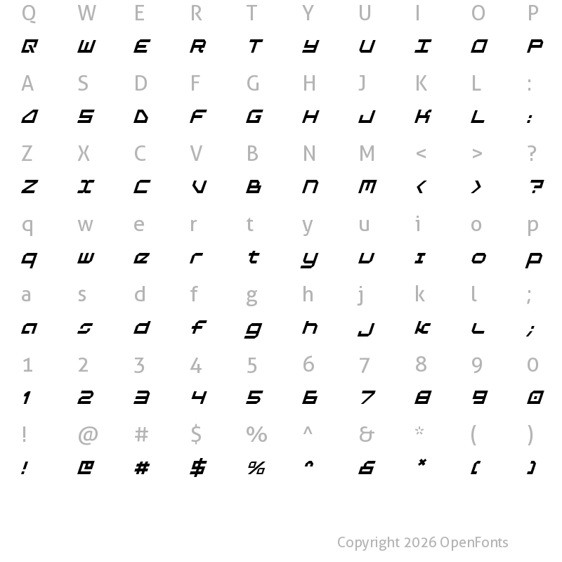Character Map of 5th Agent Italic Italic