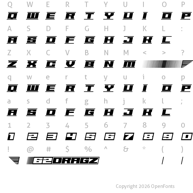 Character Map of 62DRAGZ Regular