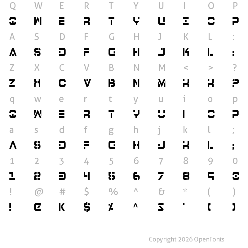 Character Map of 7th Service Condensed Condensed