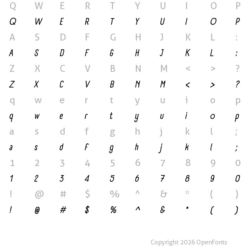 Character Map of A Day Without Sun Text Italic Bold