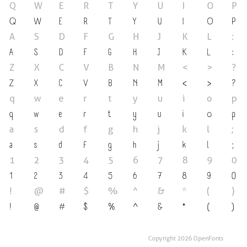Character Map of A Day Without Sun Text Regular