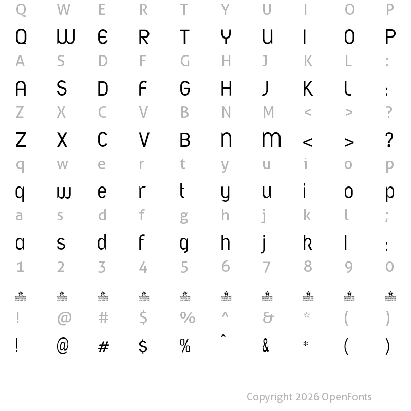 Character Map of A font LIGHT PERSONAL USE Regular