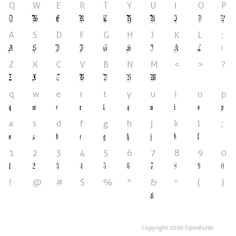 Character Map of A Gothique Time A Gothique Time