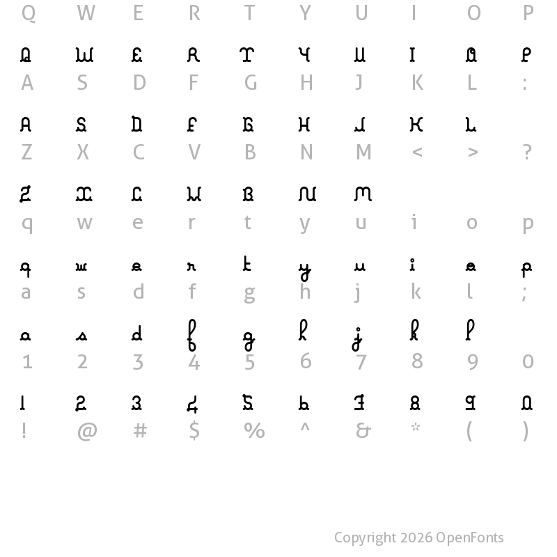 Character Map of A La Nage Bold