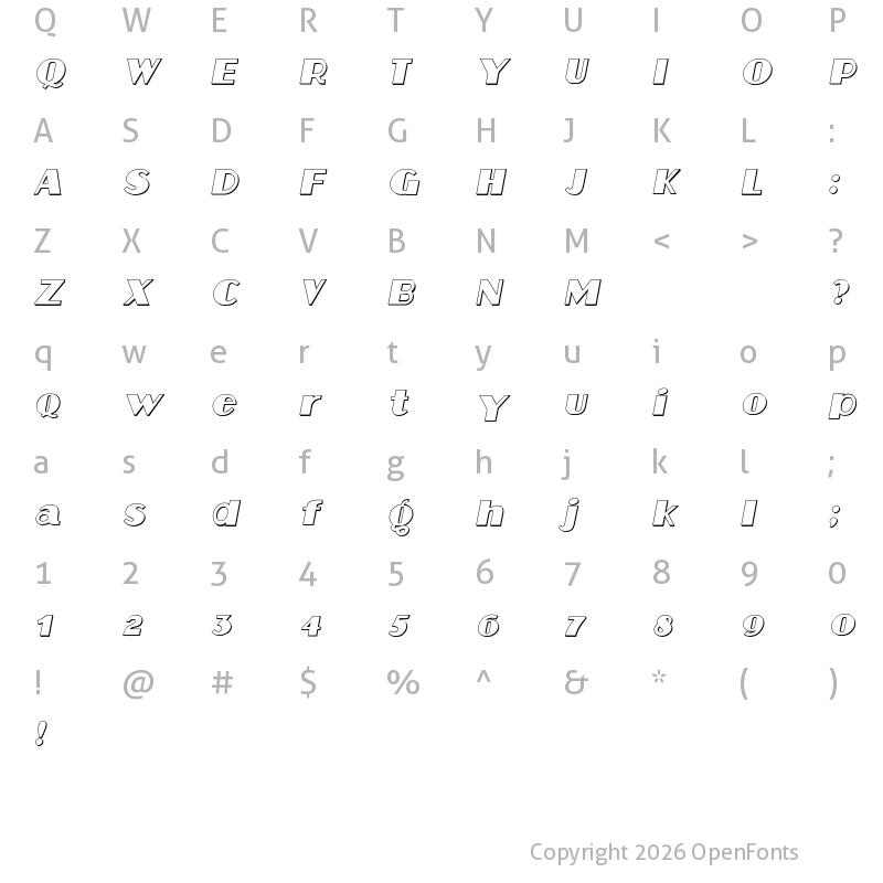 Character Map of Aafia 3D Italic
