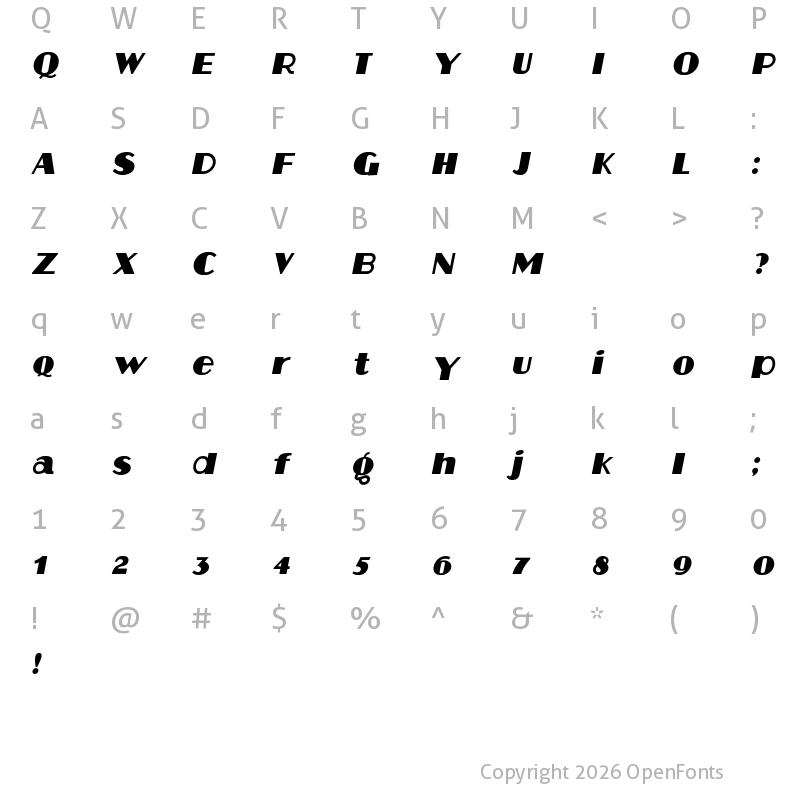 Character Map of Aafia Italic