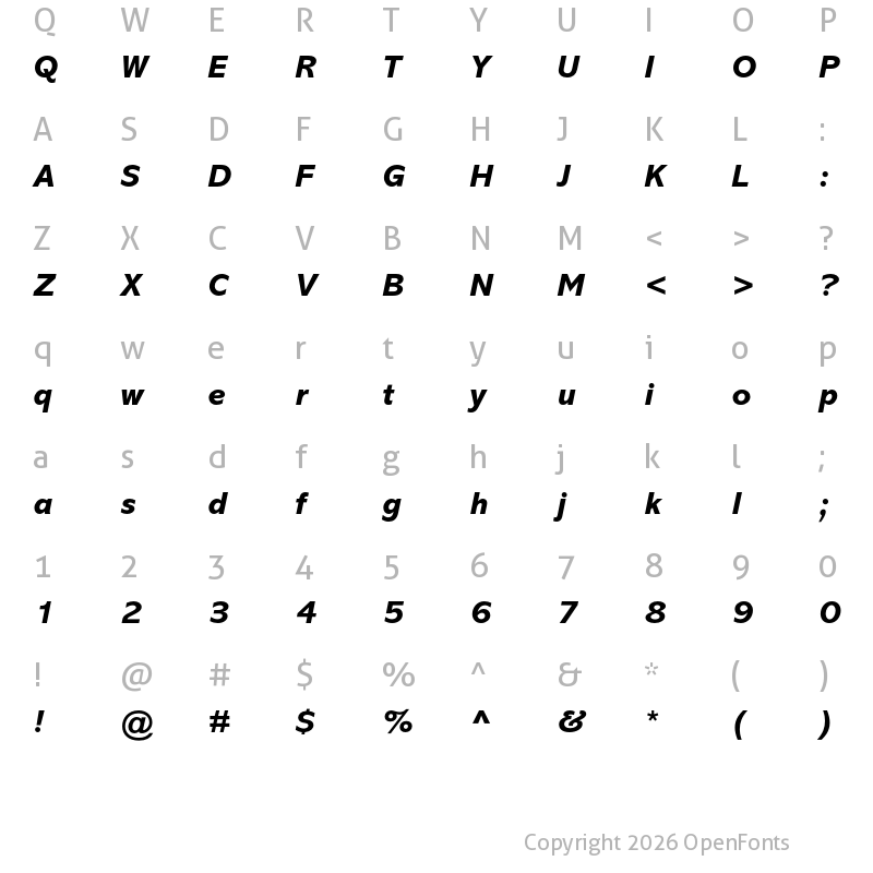 Character Map of Abadi MT Pro Extra Bold Italic