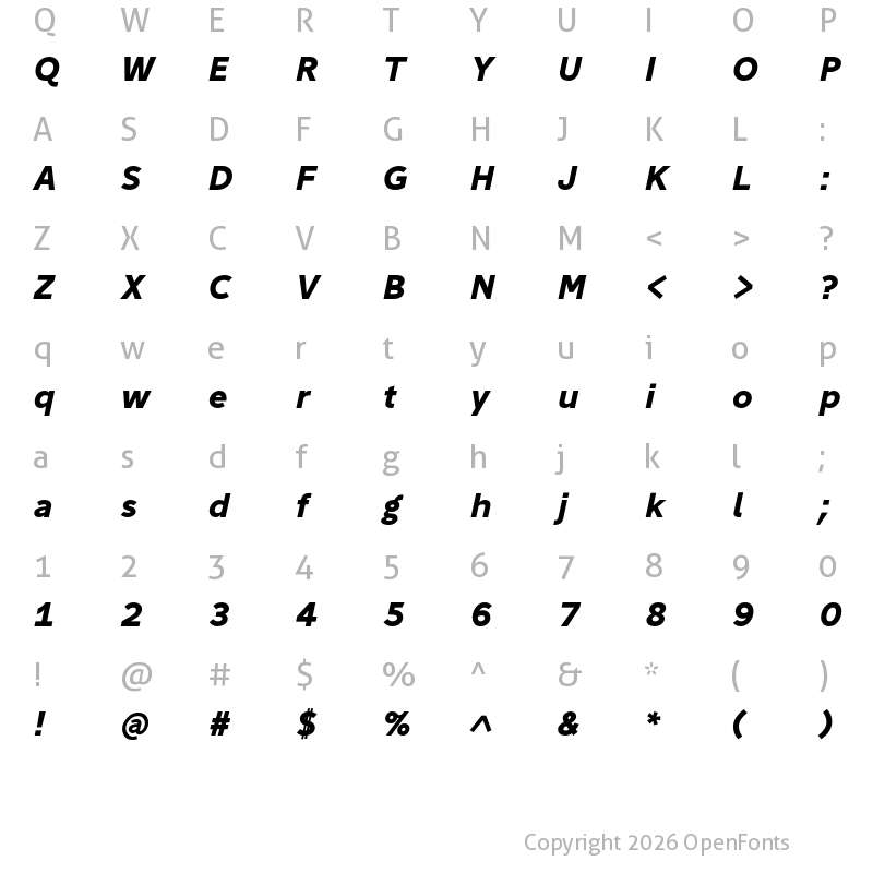 Character Map of Abandon Bold Italic