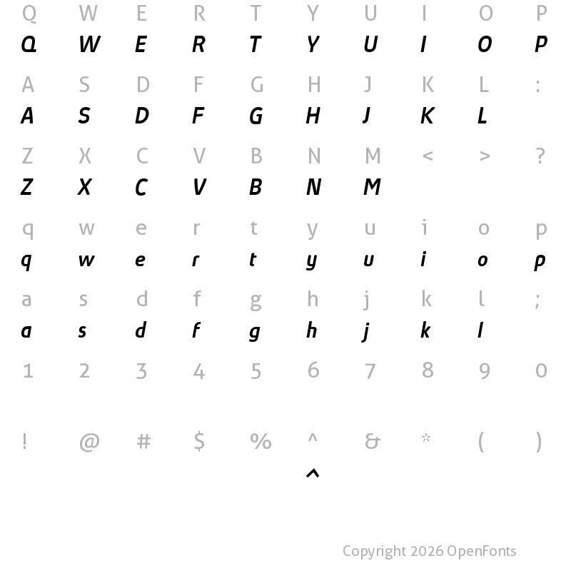 Character Map of Absolut Reduced Medium Italic