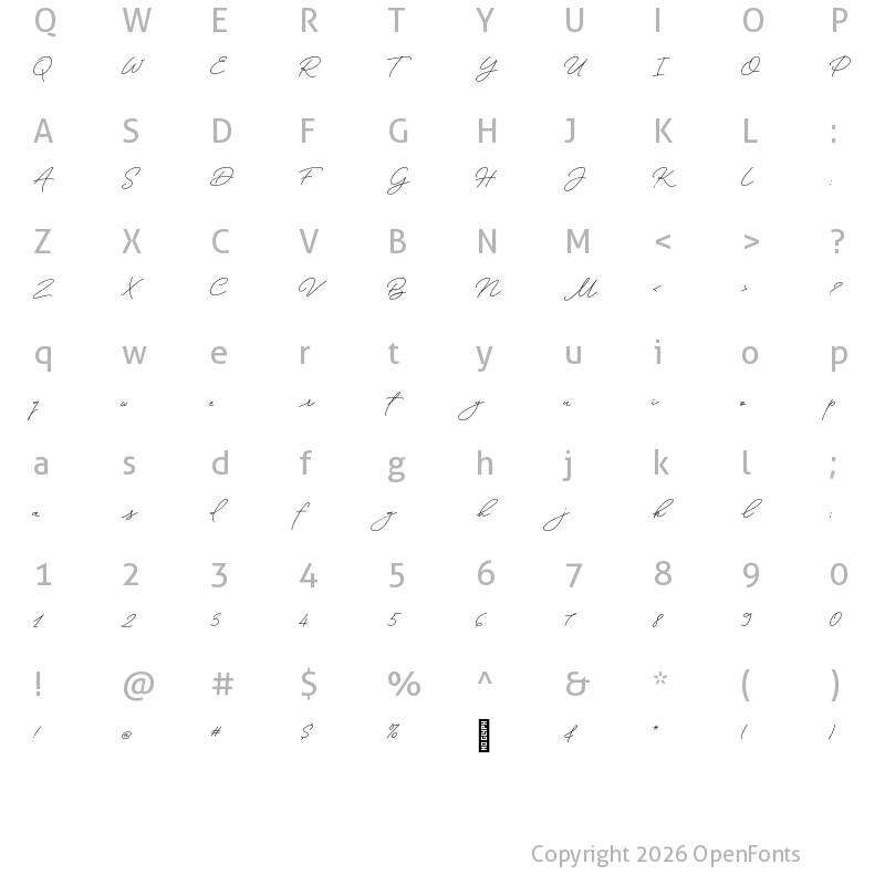 Character Map of Absolute Beauty Script Bold