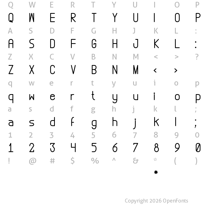 Character Map of Abstrec font tfb Regular