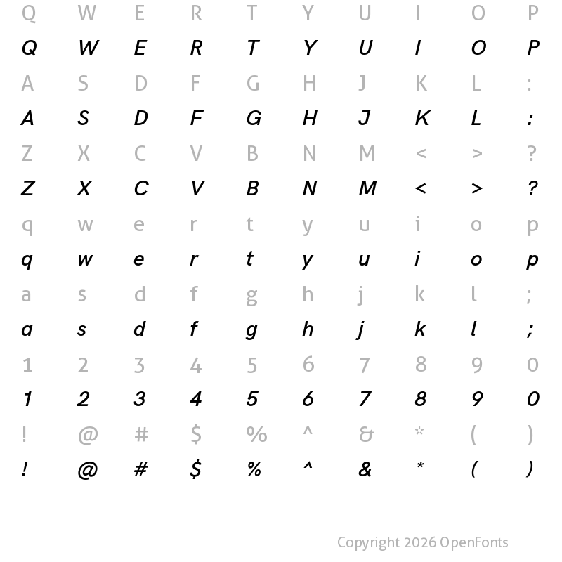 Character Map of Acari Sans SemiBold Italic