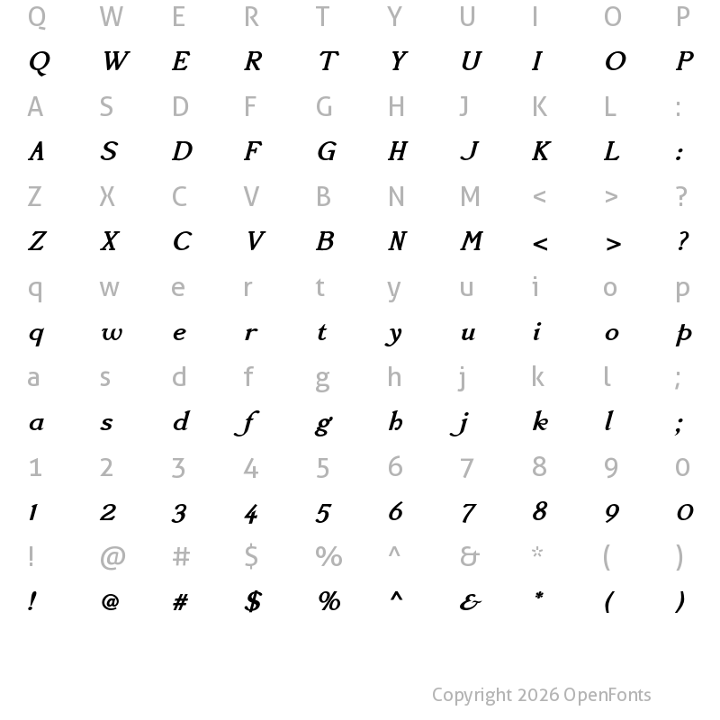 Character Map of Accanthis ADF Std Bold Italic