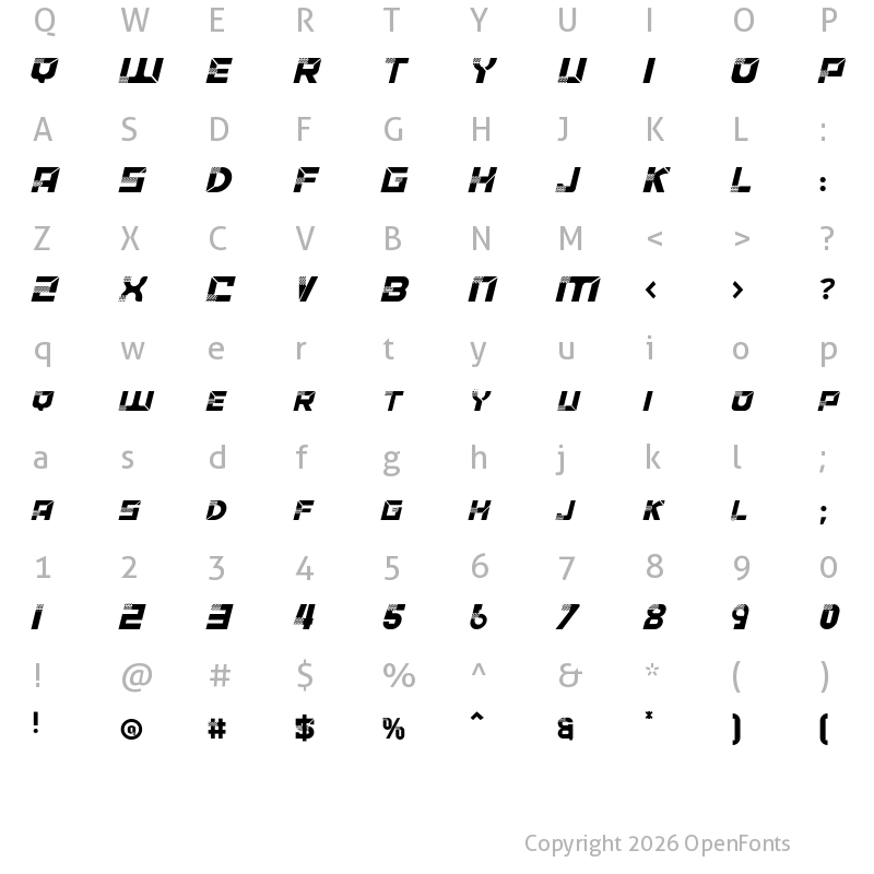 Character Map of ACCELERARE Italic