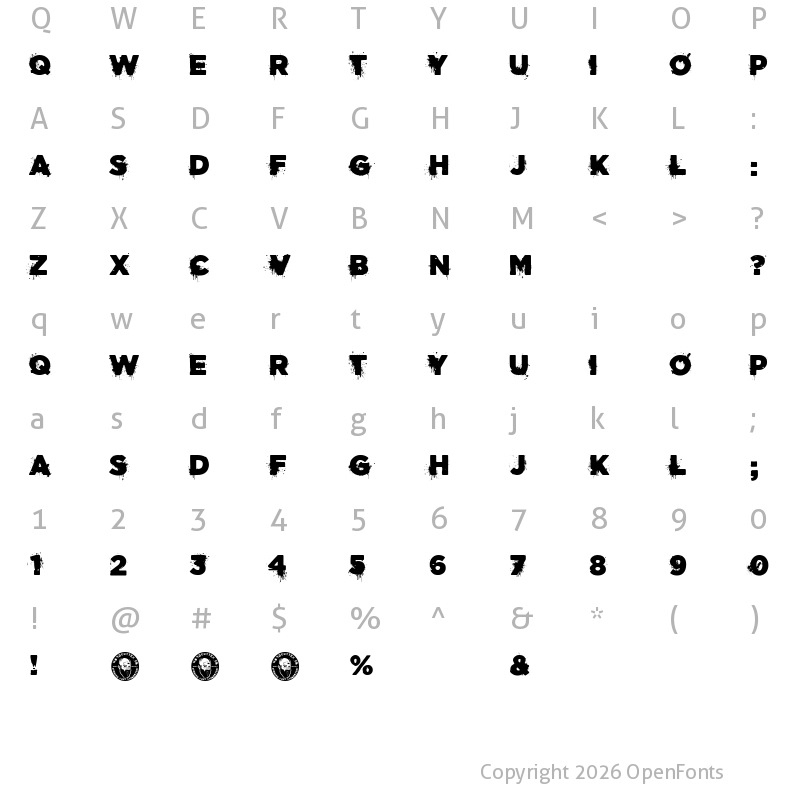 Character Map of Acero y Sangre Regular