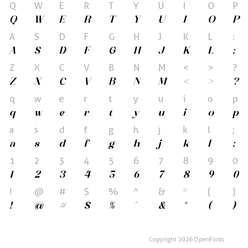 Character Map of Achemost Italic