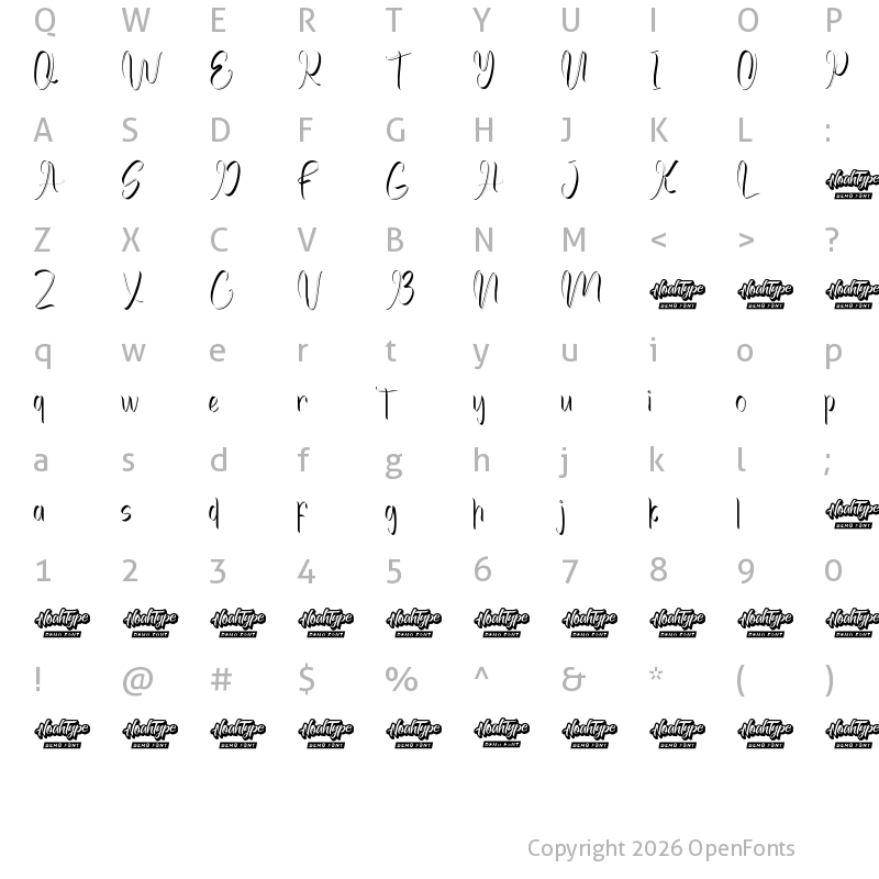 Character Map of Achilleas Demo Regular