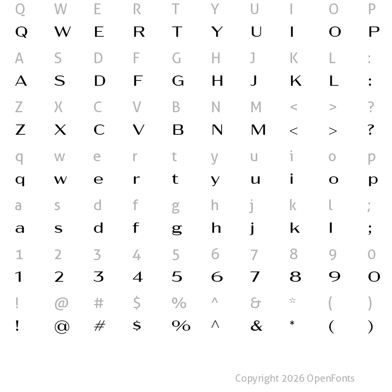 Character Map of Acme Gothic Extrawide Light