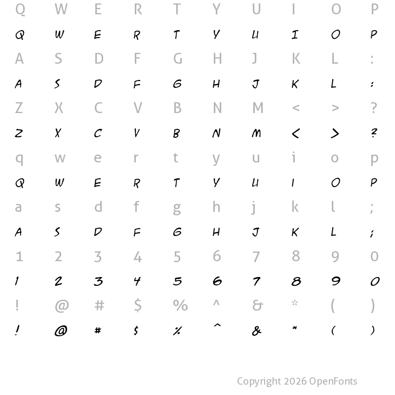 Character Map of ACME Secret Agent BB Italic