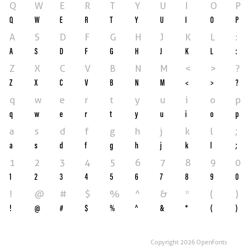 Character Map of Acumin Pro ExtraCondensed Semibold