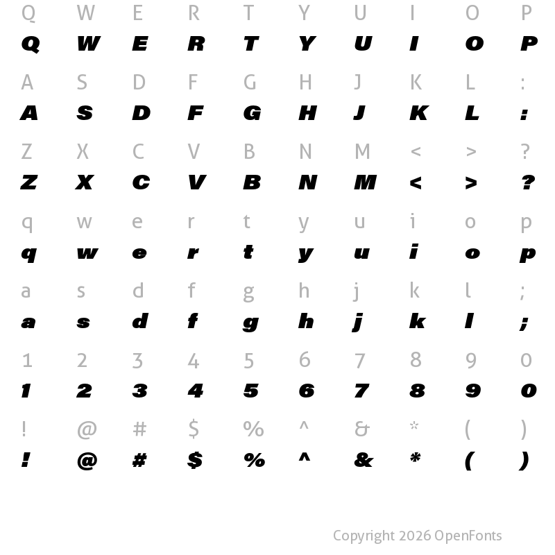 Character Map of Acumin Pro Wide Ultra Black Italic