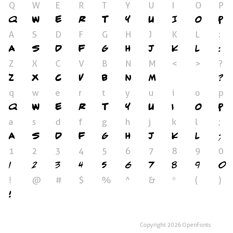 Character Map of adam warren 0.2 Regular