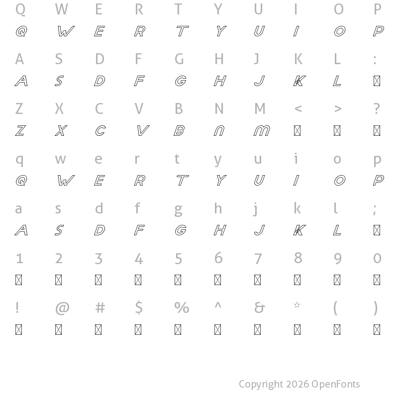 Character Map of Aday Demo Outline Italic