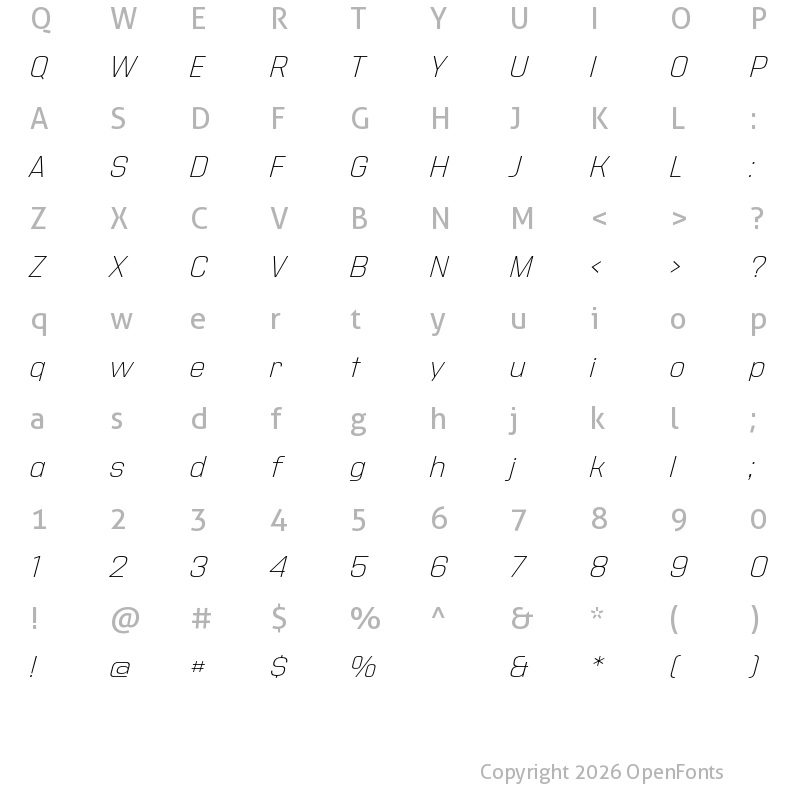 Character Map of Address Sans Pro Xt ExtraLight It