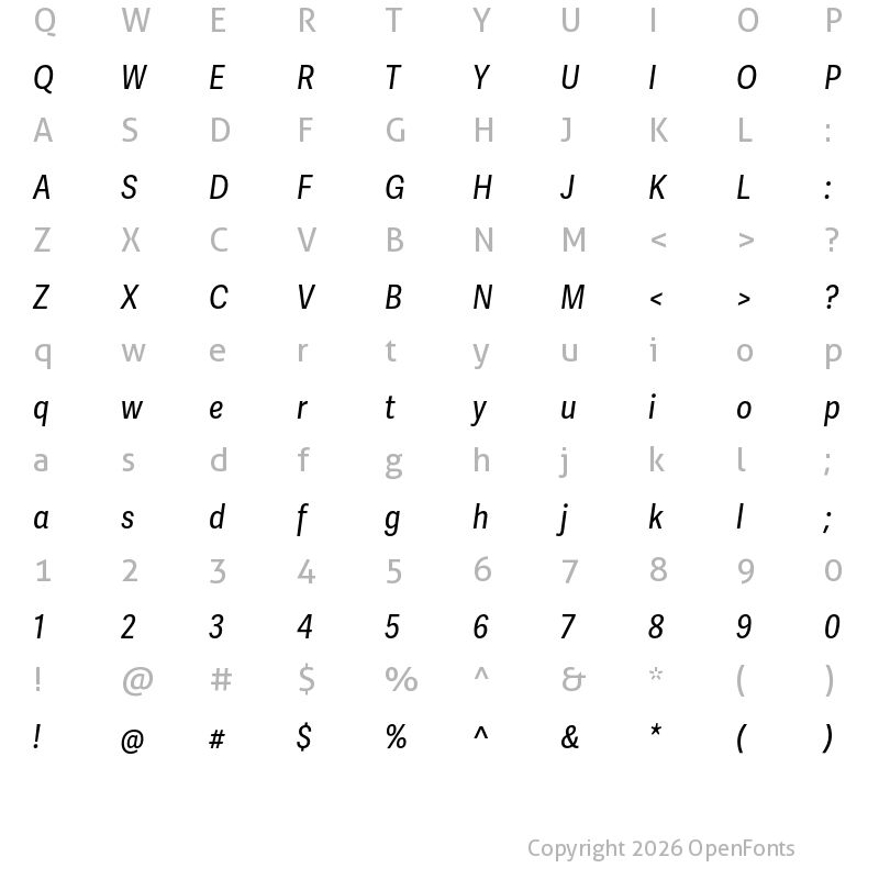 Character Map of Adelle Sans Cnd Italic