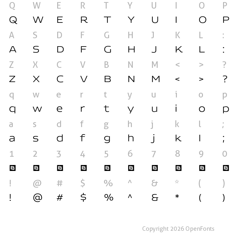 Character Map of Adero Trial Light