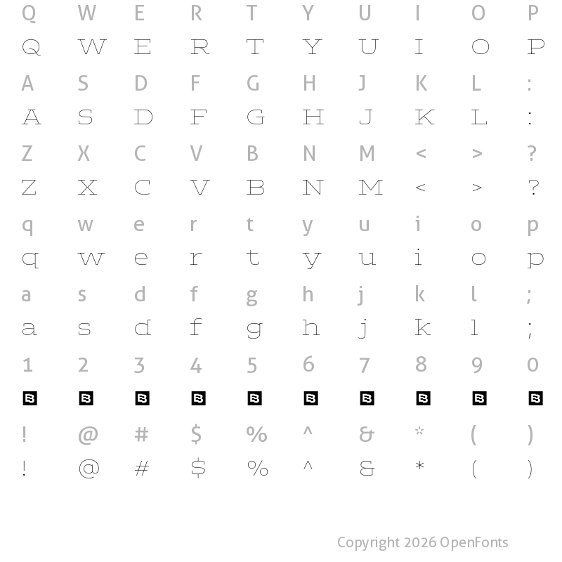 Character Map of ADEROS TRIAL Thin