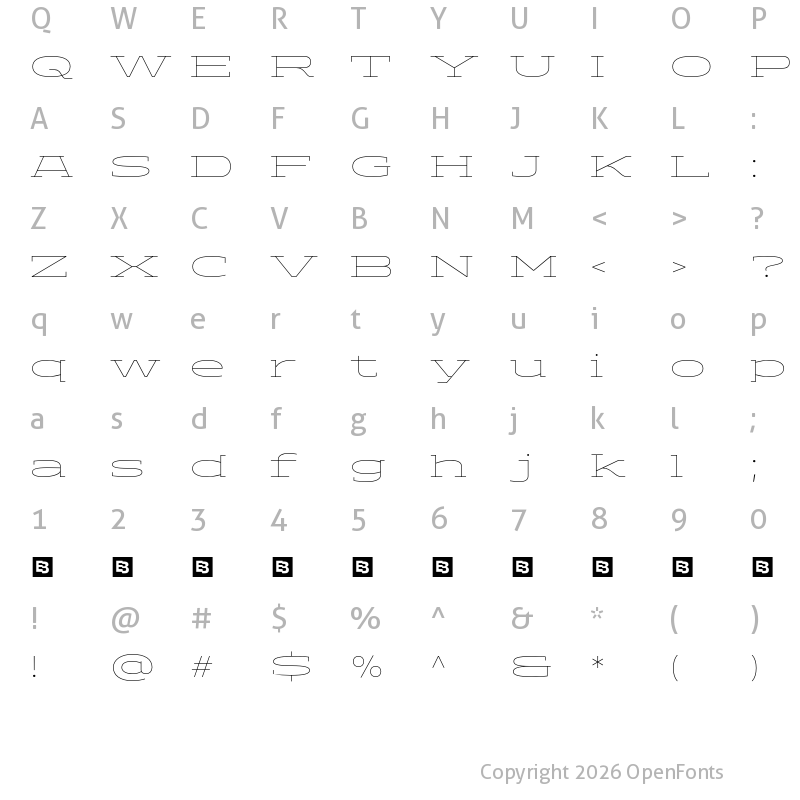 Character Map of ADEROS TRIAL Thin Wide