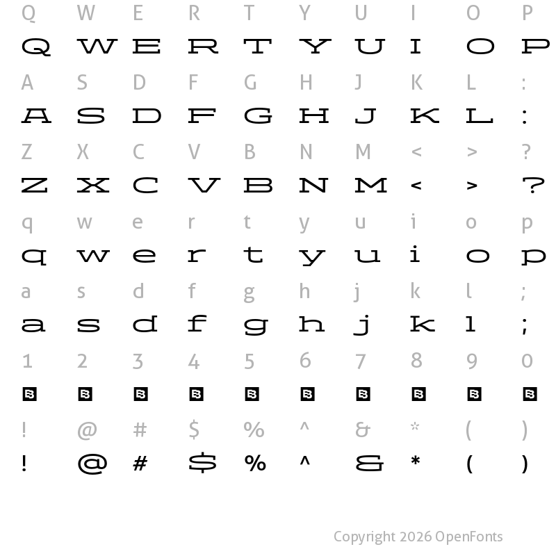 Character Map of ADEROS TRIAL Wide