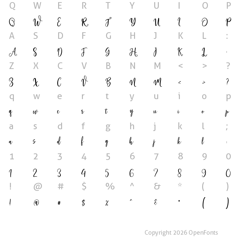 Character Map of Adheana Script Regular