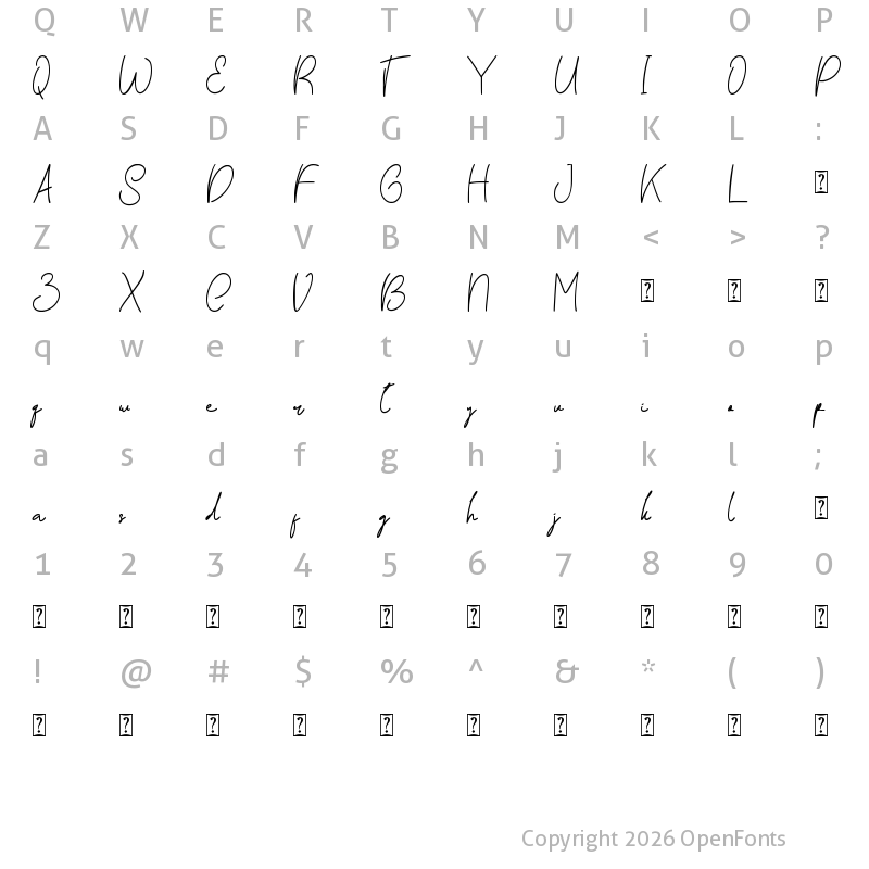 Character Map of Adilla Paleeto Regular