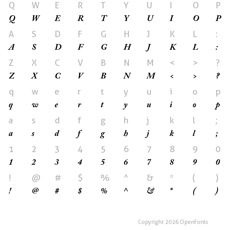 Character Map of Adobe Caslon Pro Bold Italic