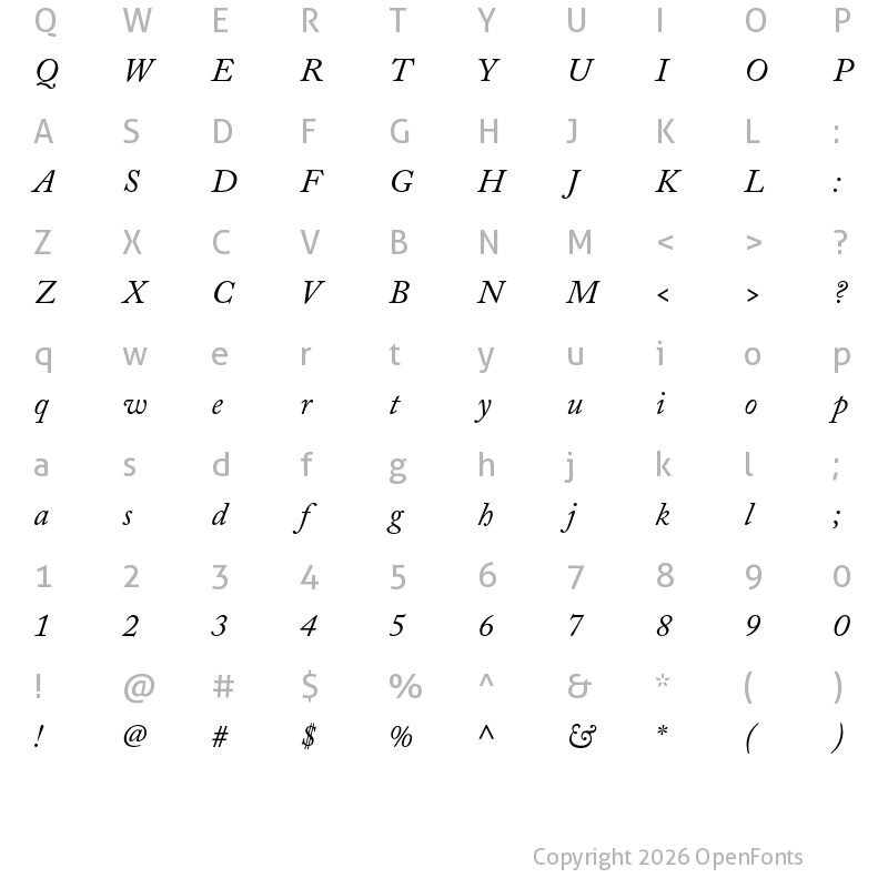 Character Map of Adobe Caslon Pro Italic