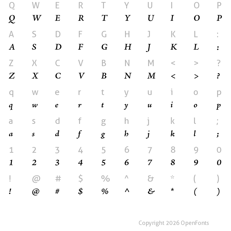 Character Map of Adobe Jenson Pro Caption SemiBold Italic
