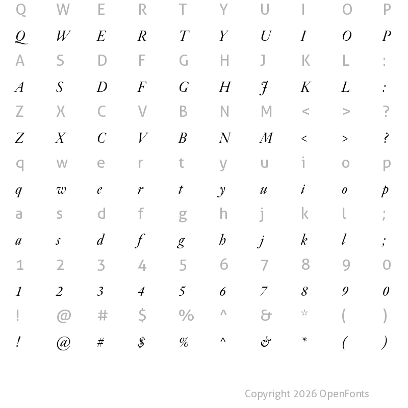 Character Map of Adobe Kis Display Italic