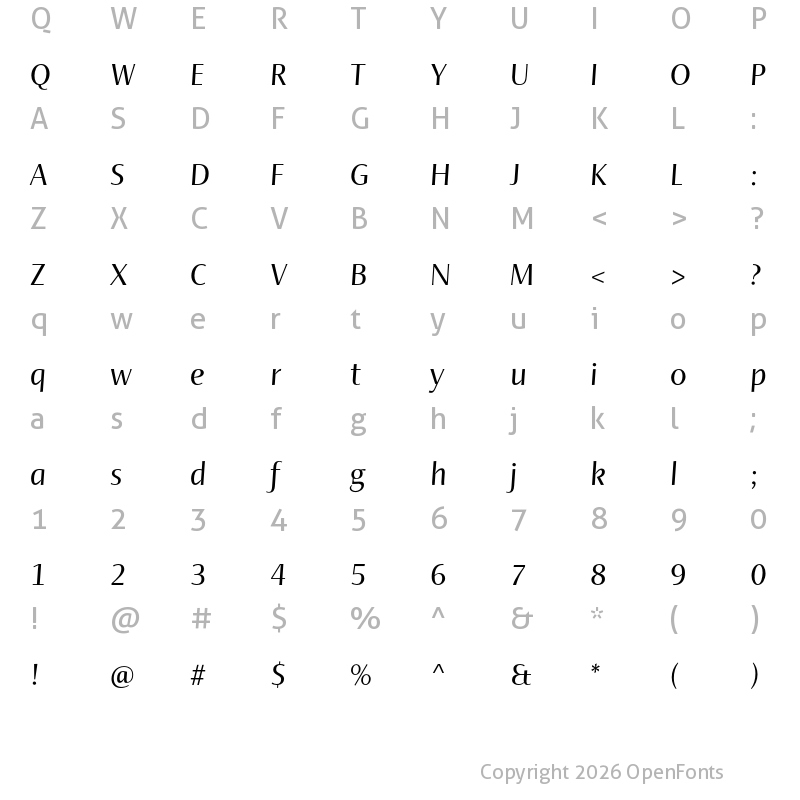 Character Map of Ador Hairline Medium-Italic