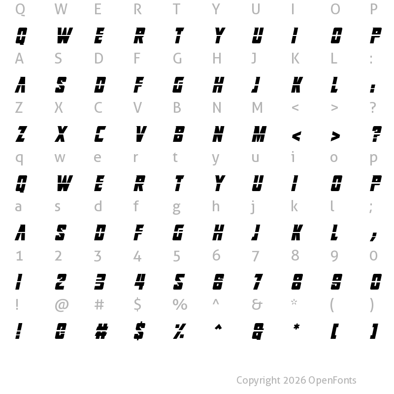Character Map of Adrenaline Hit Italic