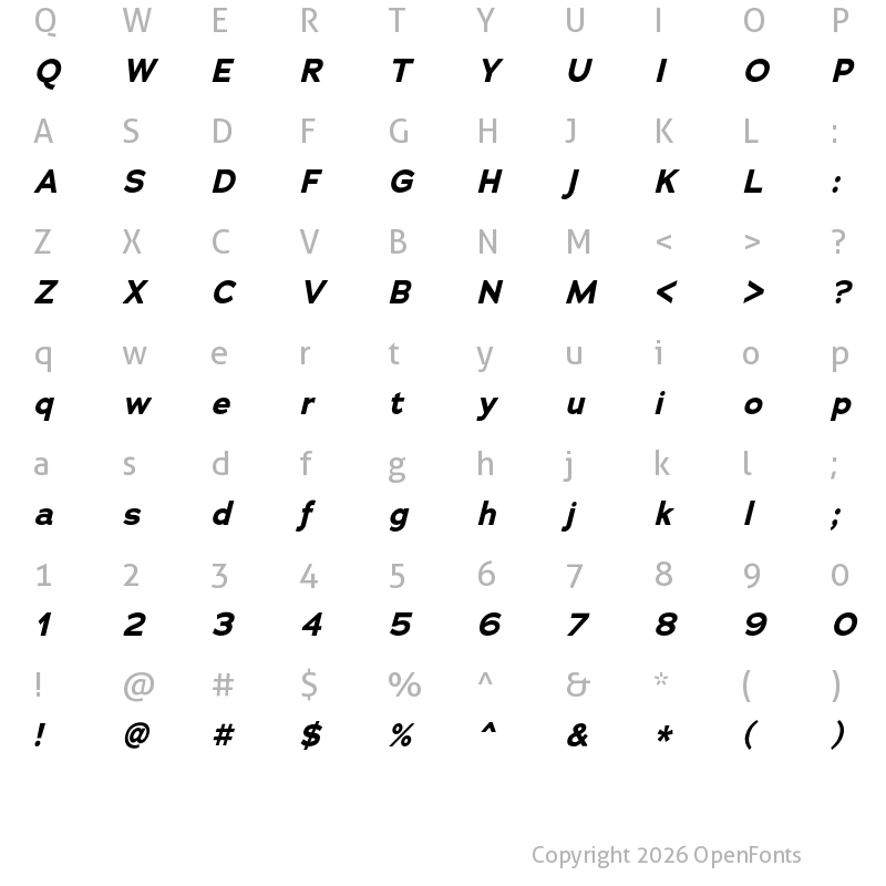 Character Map of Adrianna Bold Italic