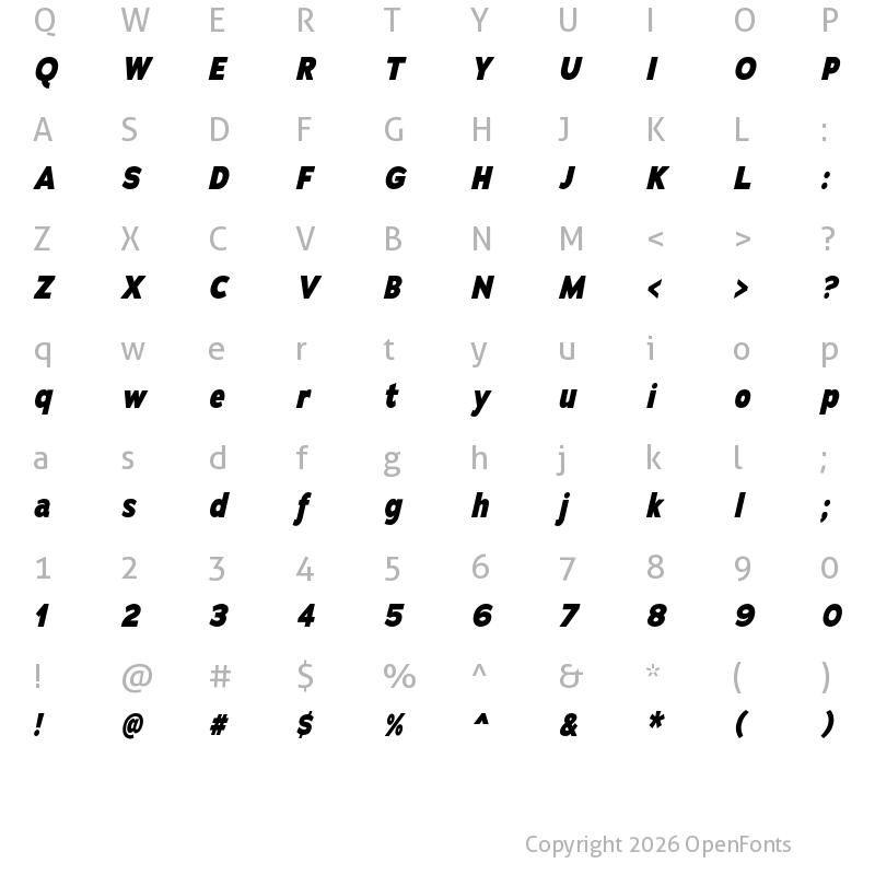 Character Map of Adrianna Condensed ExtraBold Italic