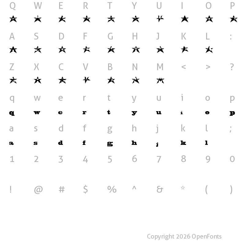 Character Map of Adrianstars Regular