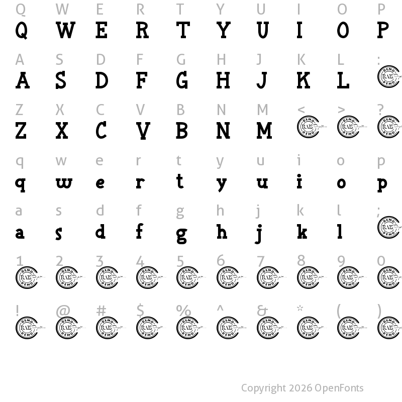 Character Map of Adventure Land Demo Regular